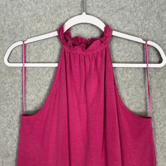 Green Envelope Tank Top Small Pink Halter Ruffle Flowy Soft Stretch Modal Resort - Picture 2 of 10